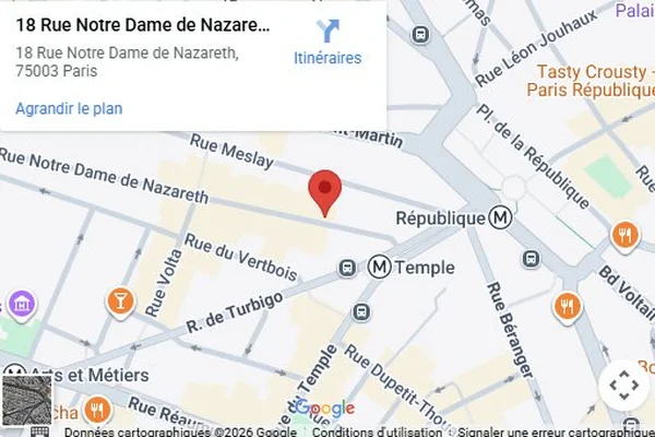Plan d'accès — Cabinet Isabelle Cohen, 18 rue Notre-Dame de Nazareth, Paris 3e